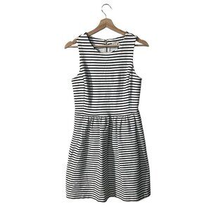 J.CREW Daybreak Dress Size XS Striped Black White Fit N' Flare Scuba Ponte Knit
